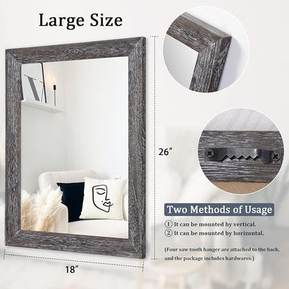 AAZZKANG Wall Mirror with Rectangle Wood Frame Large 26"x18" Rustic Decorative - Image 2