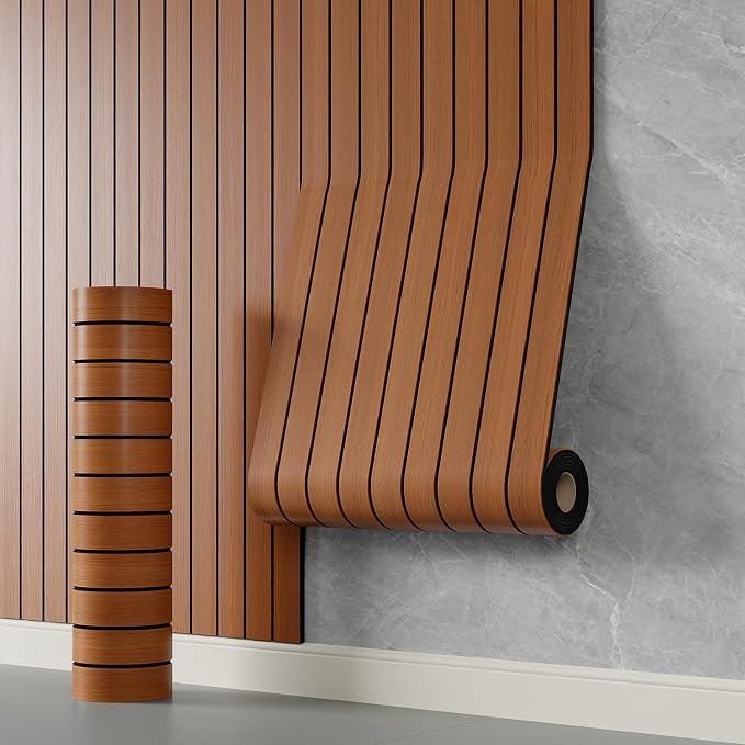 YLL YLL PVC Slat Wall Panel Peel and Stick 118"x 15.7" Faux Walnut Wood Grain by YLLYLL