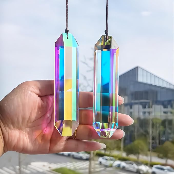 HDCRYSTALGIFTS 2PCS 5" Large Crystal Sun Catcher Prisms for Windows Indoor, AB Colored Hexagone Hanging Crystals Suncatchers, Rainbow Maker for Christmas,Patio,Chandelier,Garden Ornaments