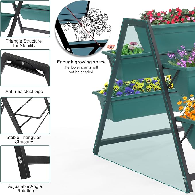 Outvita Green Raised Garden Planter Bed, Tiered Planter Stand with 5 Boxes, Vertical Raised Garden Bed for Herbs, Flowers, Vegetables in Patio Balcony Indoor Outdoor