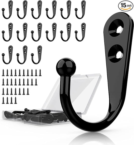 15 Pcs Black Wall Mounted Coat Hooks, Hanger Hook by PRIGVOT