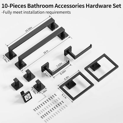 Gypie Bathroom Accessories Set 10-Piece Stainless Steel Modern Wall Mount Towel - Image 6