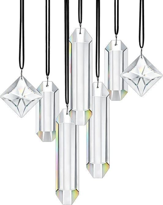 HDCRYSTALGIFTS Modern Grief Gift,Set 7 Clear Crystal Prisms Suncatchers Hanging Ornament,Rainbow Maker Sun Catchers for Windows, Balcony, Kitchen, Garden Decoration