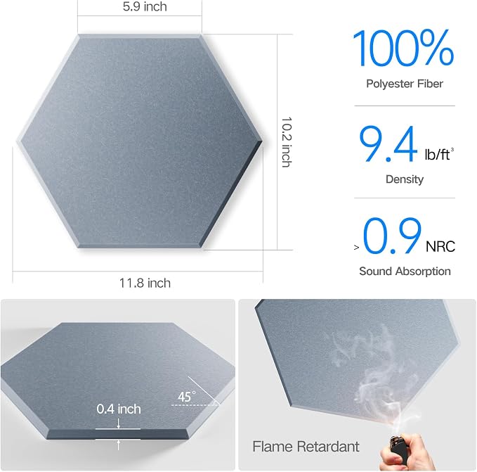 22 Pack Self-adhesive Acoustic Panels 12" X 10" X 0.4" - Image 3