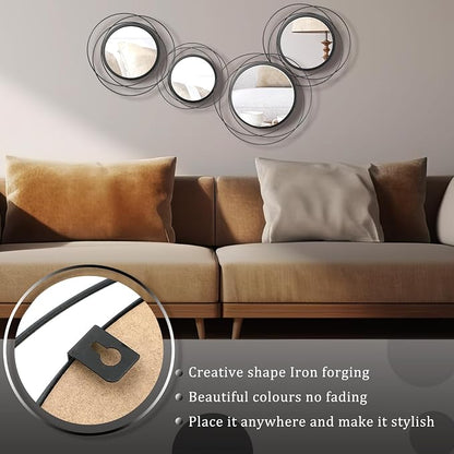 Hicarer 4 Pcs Decorative Round Modern Circle Mirror Wall Art Ring Metal Mirror - Image 6