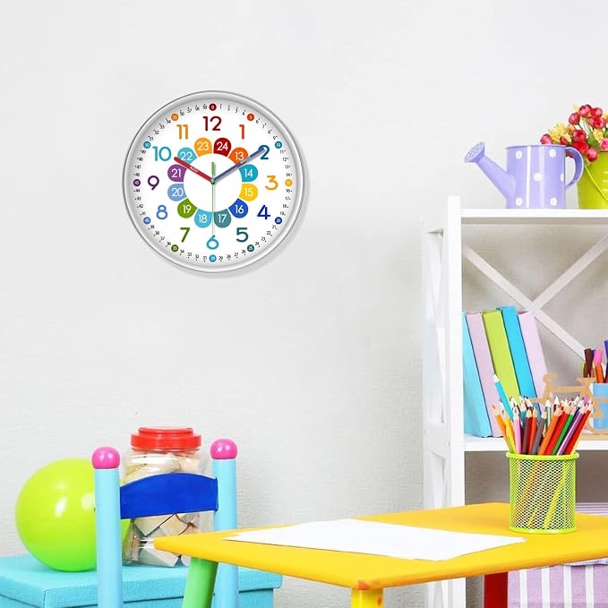 XFM Kids Wall Clock12 Inch Silent Non Ticking Kids Teaching Clocks Battery - Image 2