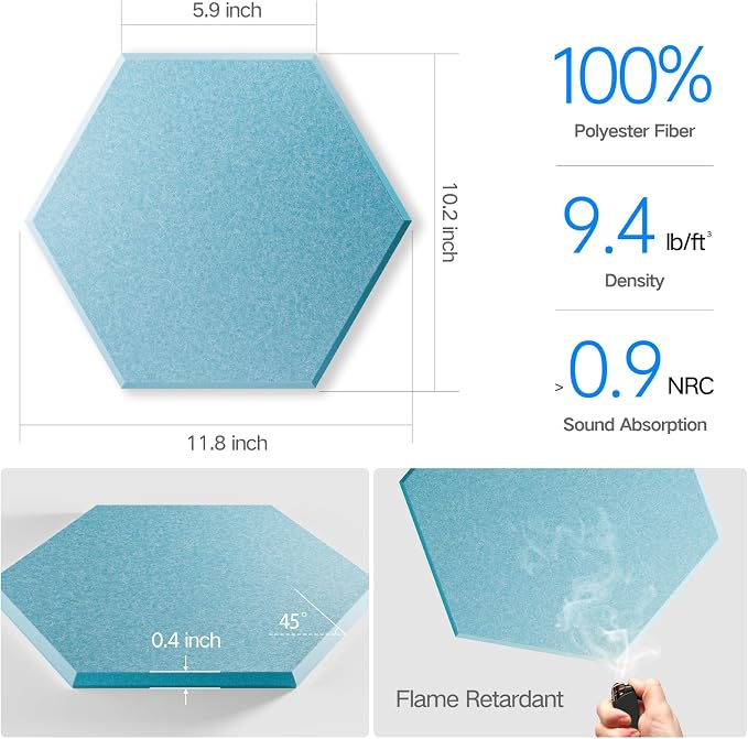 12 Pack Self-adhesive Acoustic Panels 12" X 10" X 0.4" - Image 3