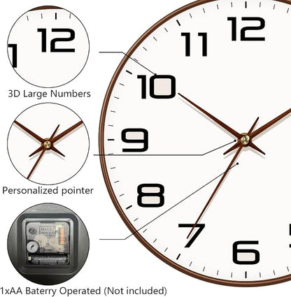 Woodgrain Wall Clock, Silent Non-Ticking Battery Operated Clock 10 Inch - Image 7