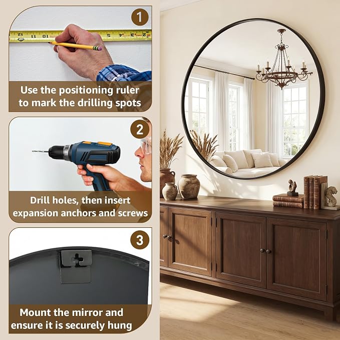DUMOS 20 Inch Round Wall Mirror, Bathroom Mirror - Image 7