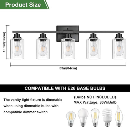 Ascher 5-Light Bathroom Light Fixtures, 33 Inch Vanity Lights - Image 3