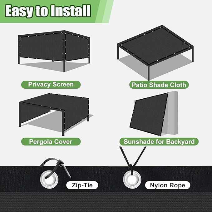 Outdoor 90% Sun Shade Cloth with Grommets, 9 X 11 FT Pergola Shade Cover for Garden Patio Carport Kennel Swimming Pool, Dark Grey (We Make Custom Size)