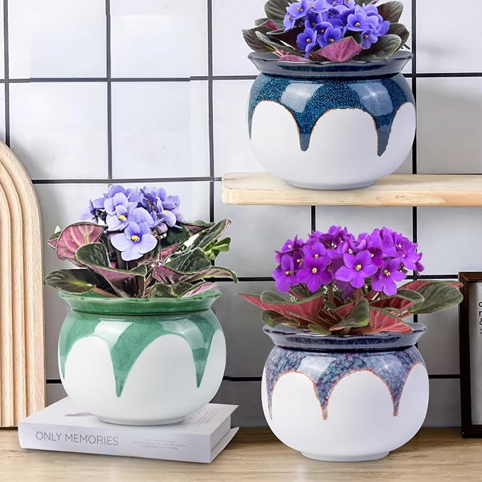 African Violet Pots, 6 inch Ceramic Easy Self Watering Plant Pot for Busy Plant Lovers, Automatically Absorb Appropriate Amount of Water, Flower Pot Indoor-Plants Not Included(Red)