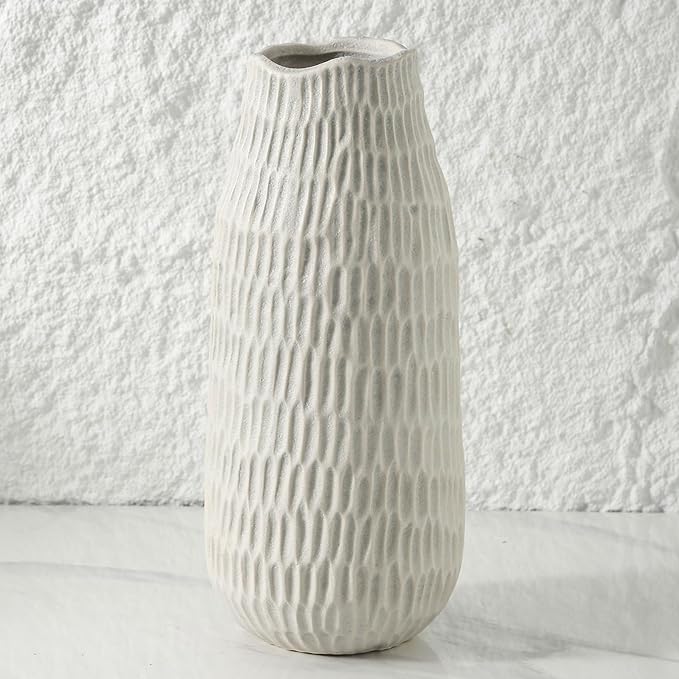 12.6 Inch Grey Modern Handmade Ceramic Vase, Rustic Farmhouse Decorative Flower Vases for Home Decor,Pampas Grass Bouquet, Living Room,Kitchen,Office,Bedroom,Centerpiece Table
