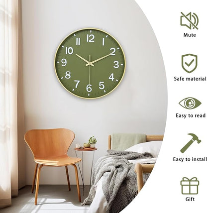 HZDHCLH Wall Clocks Battery Operated, Wall Clock Green Gold, 8 inch Wall Clock - Image 4