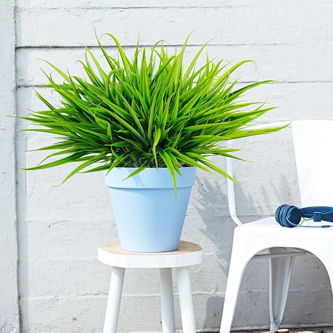 Uieke 6 Bundles Artificial Outdoor Plants UV Resistant Fake Grass Plants Faux Plastic Plants Greenery Shrubs for Home Garden Pathway Window Box Front Porch Cemetery Spring Summer Decor, Green