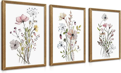 WRFON Framed Botanical Canvas Wall Art Set of 3, Watercolor Floral Prints by Unknown
