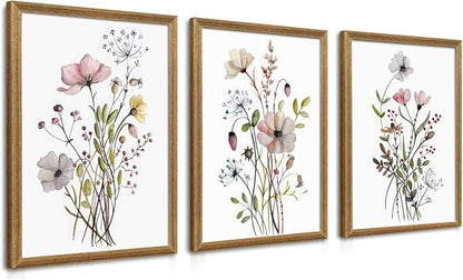 WRFON Framed Botanical Canvas Wall Art Set of 3, Watercolor Floral Prints by Unknown