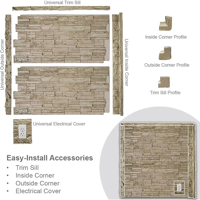 EverStone Canyon Ridge Faux Stone Panel, 45 3/4"W x 24 1/2"H x 1 1/4"D - Image 10
