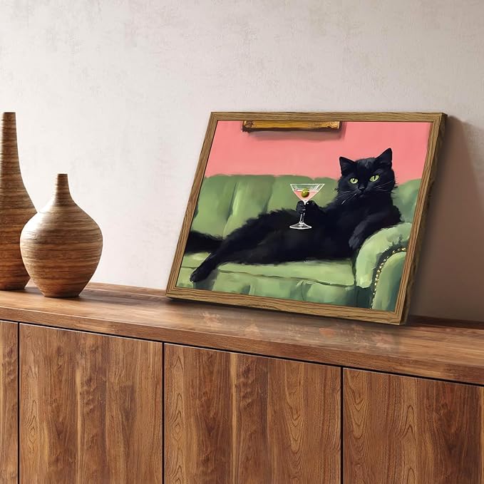 Funny Black Cat Martini Wall Art, Bar Cart Decor, Eclectic Cocktail Painting - Image 6