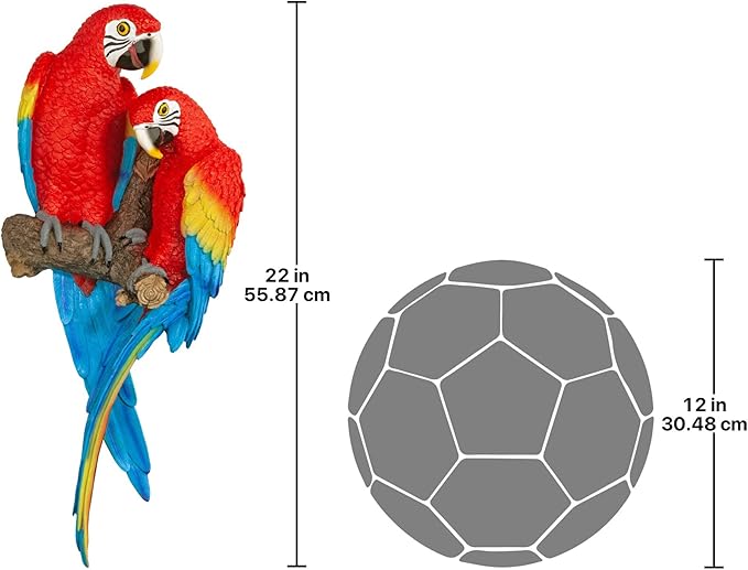 Design Toscano Tropical Scarlet Macaws Wall Sculpture, 22 Inch, Full Color
