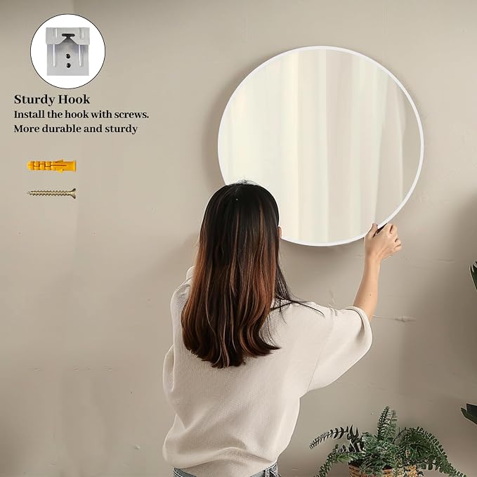 Sunniry White Round Mirror, Matte Metal Frame Round Mirrors, Circle Mirrors - Image 5