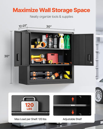 VEVOR Metal Wall Cabinet, 30W x 12.01D x 30H Inch, Steel Floating Hanging - Image 3