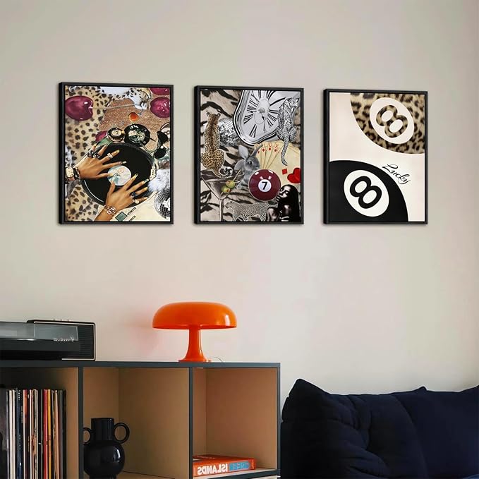 Fashion Cheetah Wall Art Set of 3 Leopard Wall Decor Pictures Lucky 8 Ball - Image 6