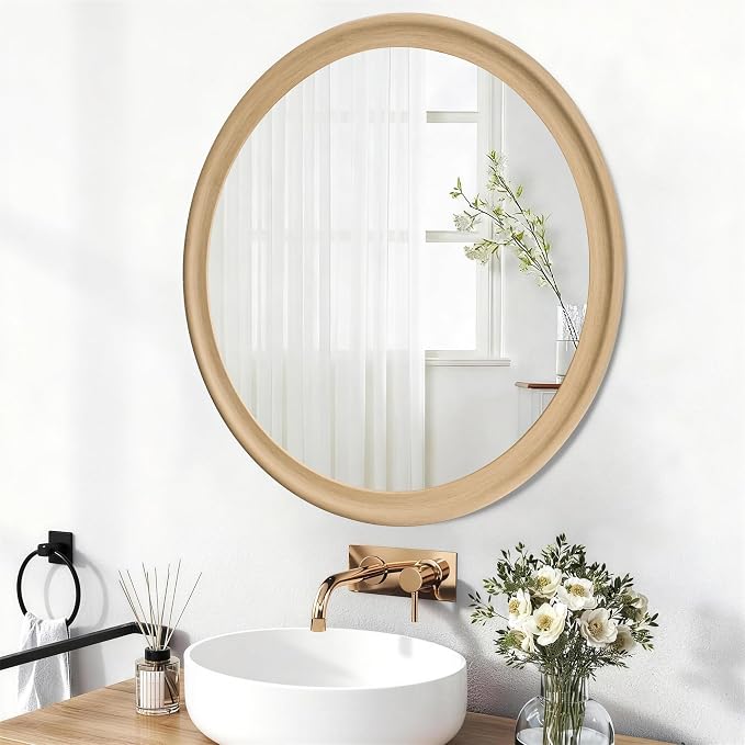 CULER Round Wall Mirrors 30 Inch, Natural Rustic Decorative Transitional Mirror - Image 3