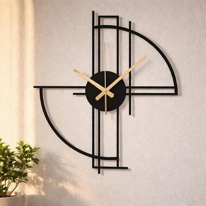 Modern Geometric Metal Wall Clock, Minimalist Black Steel Design, Silent - Image 2