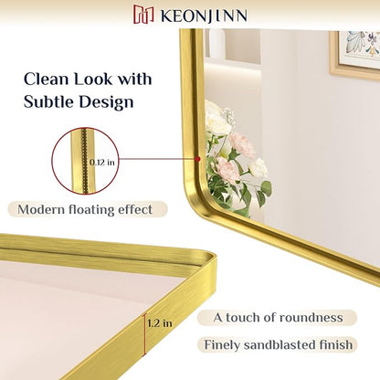 Keonjinn Gold Bathroom Mirrors for Over Sink 42” x 36” Large Brushed Brass - Image 3