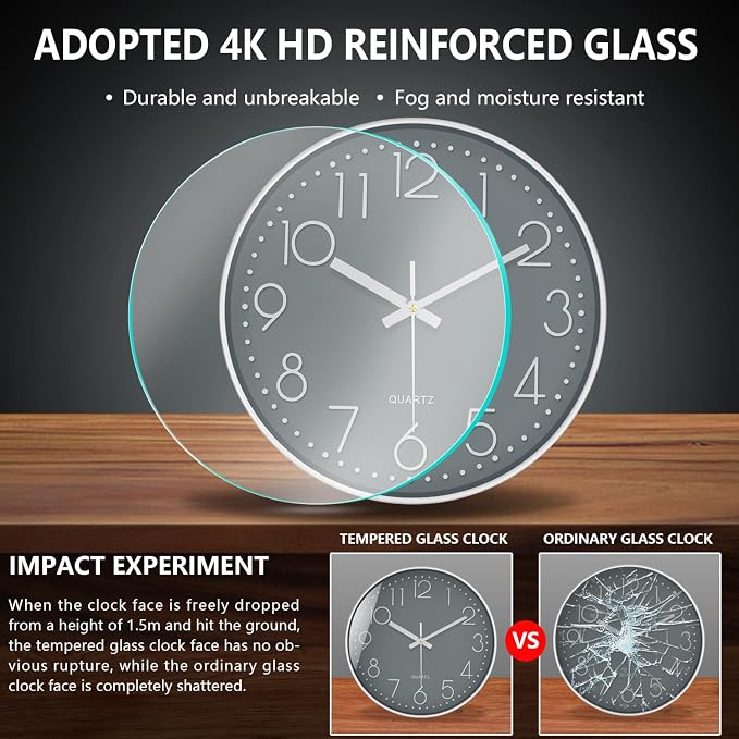 Wall Clock, Silent Wall Clocks Battery Operated 10 Inch Modern Non Ticking - Image 5