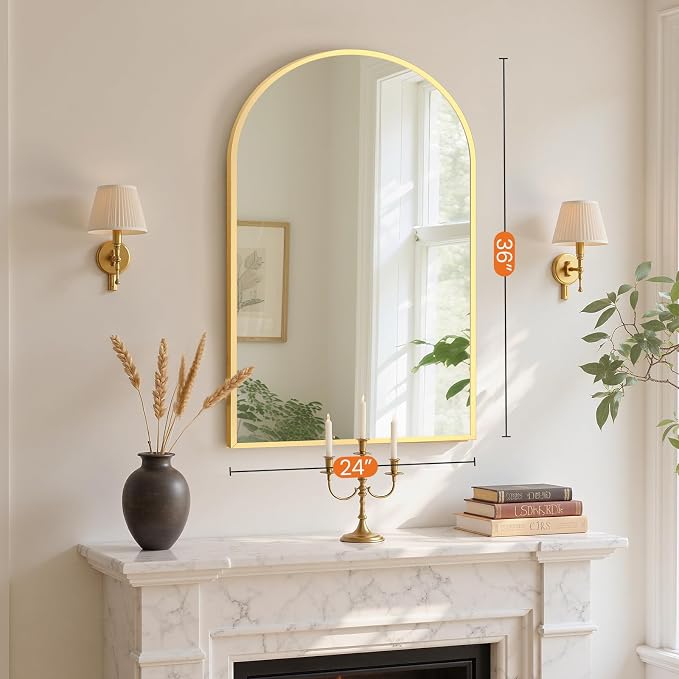 Sweetcrispy 24"x36.5" Arched Gold Bathroom Mirrors - Image 2
