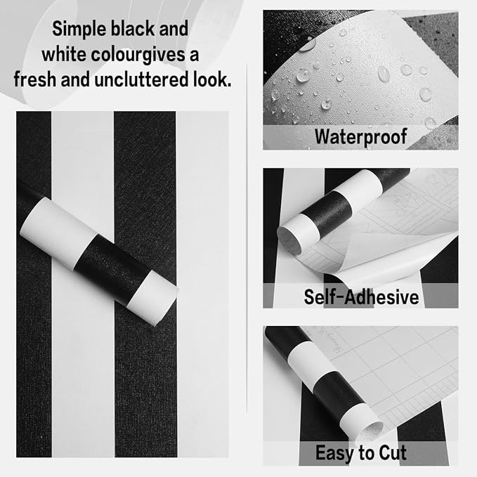 Jeweluck Black and White Wallpaper Peel and Stick Wall Paper 17.7”x118.1” Black - Image 5
