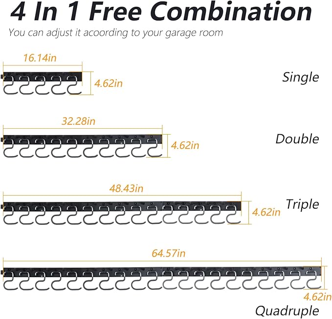 WellMade 64'' Adjustable Garden Tool Organizer, Garage Storage System with Hooks, Wall Mount Tool Organization Rack, Black