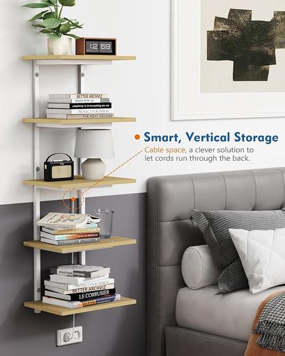 Harwaya White and Natural Tiered Wall Shelf Unit, 5 Tier Display Floating - Image 5
