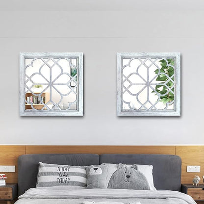 Wocred 2 PCS Square Wall Mirror, Gorgeous Rustic Farmhouse Accent, Rustic White - Image 5