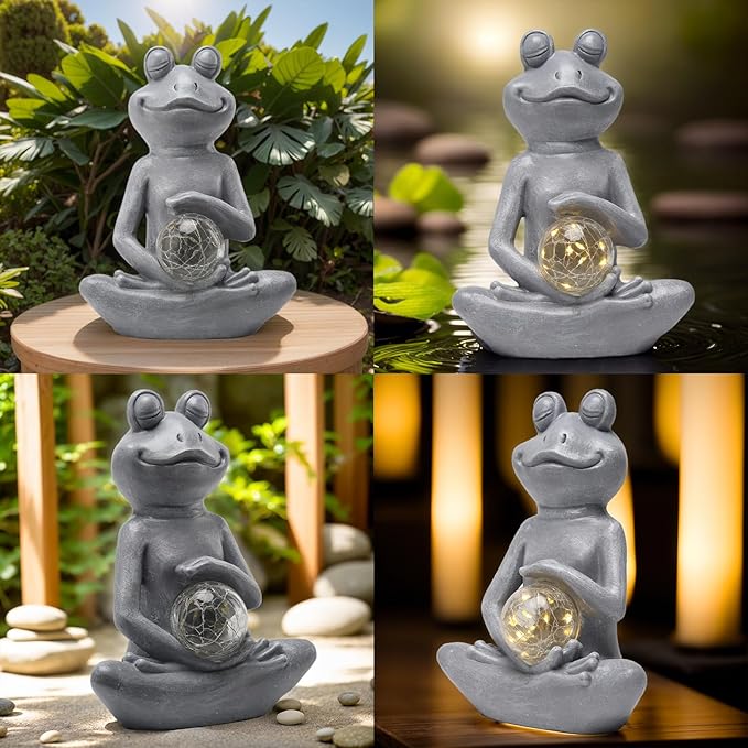 halpssfm Solar Meditating Yoga Frog Statue - Housewarming Gifts for Women/Mom - Zen Garden Figurines for Lawn, Patio, Yard, Porch Decor - Gift Ideas