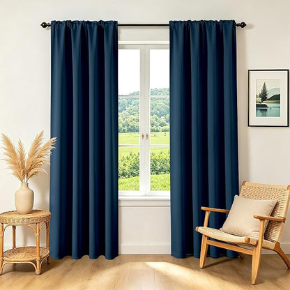 CUCRAF Navy Blue Blackout Curtains 72 inch Length 2 Panels Set, Rod Pocket Room by CUCRAF