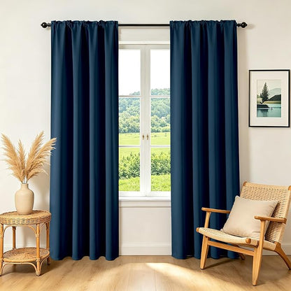 CUCRAF Navy Blue Blackout Curtains 72 inch Length 2 Panels Set, Rod Pocket Room by CUCRAF