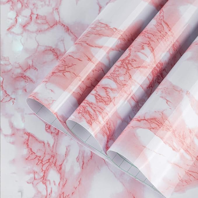 Extra Wide Marble Contact Paper Granite Peel and Stick Wallpaper Pink Glossy by BAYYAPeelandStickWallpaper