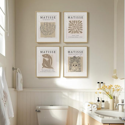 Framed Matisse Neutral Wall Art, Abstract Modern Minimalist Botanical Prints - Image 2