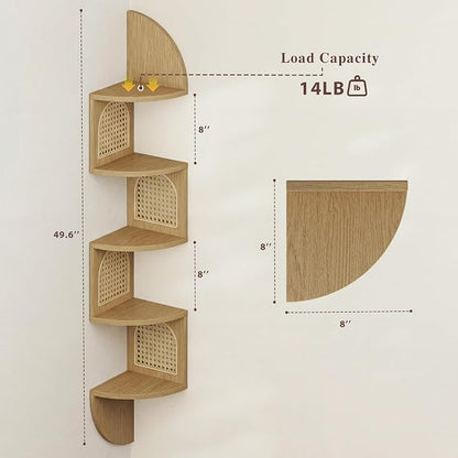 5-Tier Floating Corner Shelves for Wall, Zigzag Corner Shelf Unit, PVC Rattan - Image 3