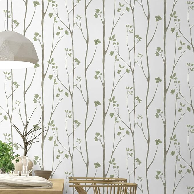 Timeet Peel and Stick Wallpaper Green Leaf Wall Paper Boho Floral Contact Paper - Image 3