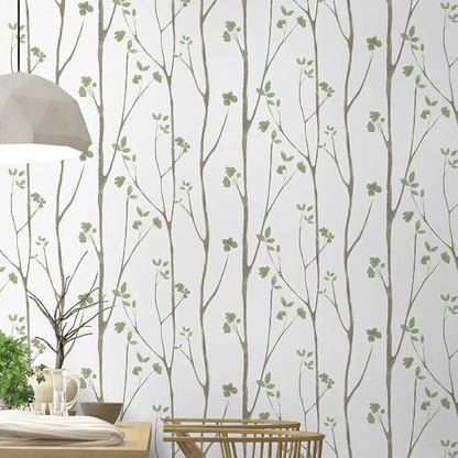 Timeet Peel and Stick Wallpaper Green Leaf Wall Paper Boho Floral Contact Paper - Image 3