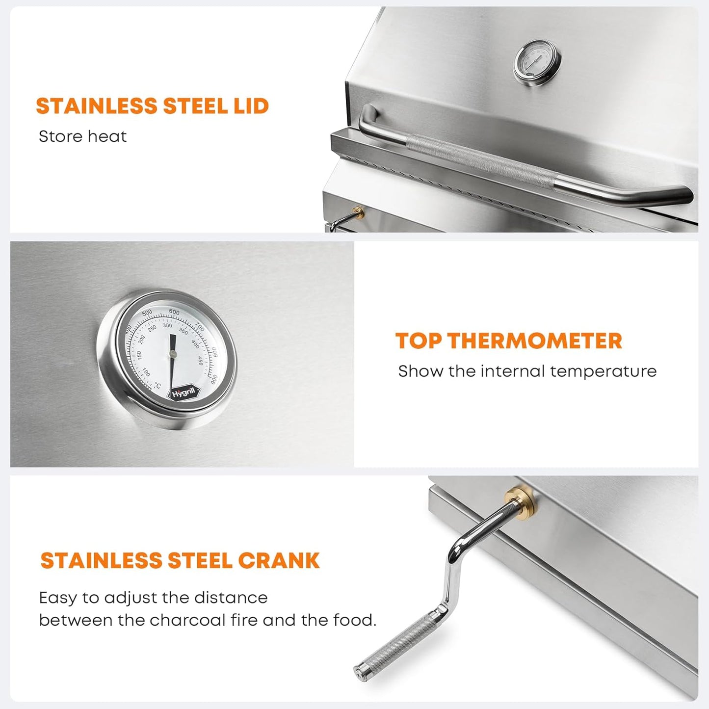 Hygrill Charcoal Grill Head for Outdoor Kitchen, 32-inch Stainless Steel Built-In Grill with Insulated Hood, Temperature Gauge and Fabric Cover