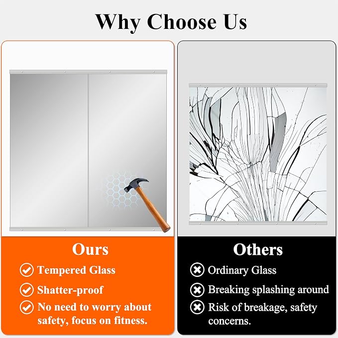 Ruomeng Home Gym Mirror, Large Frameless Body Mirror Tempered Glass - Image 4