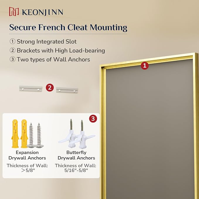Keonjinn 55" x 30" Gold Bathroom Mirror, Brushed Gold Metal Framed Mirrors - Image 8