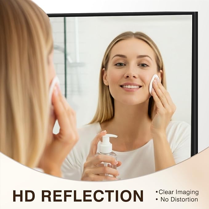 Large Black Bathroom Mirror, Shatterproof & Anti-Rust Vanity Mirror Wall Mount - Image 4