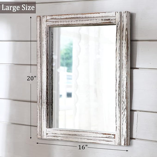 AAZZKANG Rustic Wall Mirror Rectangle Wood Framed Mirrors Large 20"x16" - Image 2