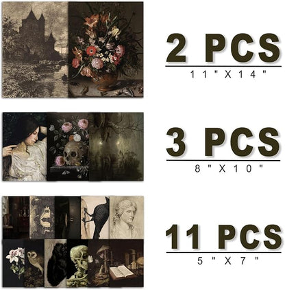 ANERZA 16 PCS Dark Academia Room Decor, Gothic Home Decor, Moody Wall Art Prints - Image 2